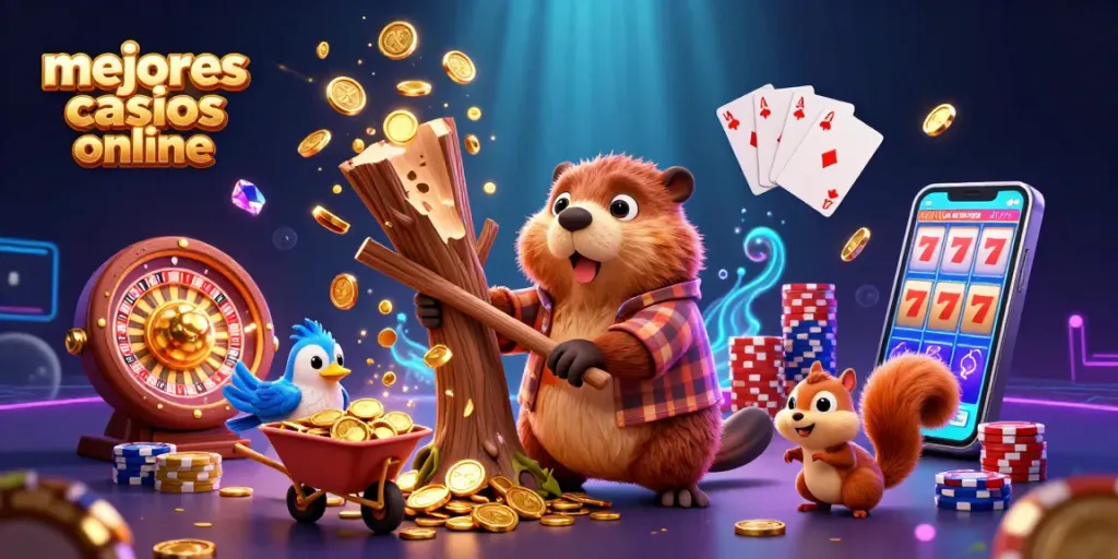 Gana en los mejores casinos online mientras disfrutas de una ilustración 3D con monedas doradas.