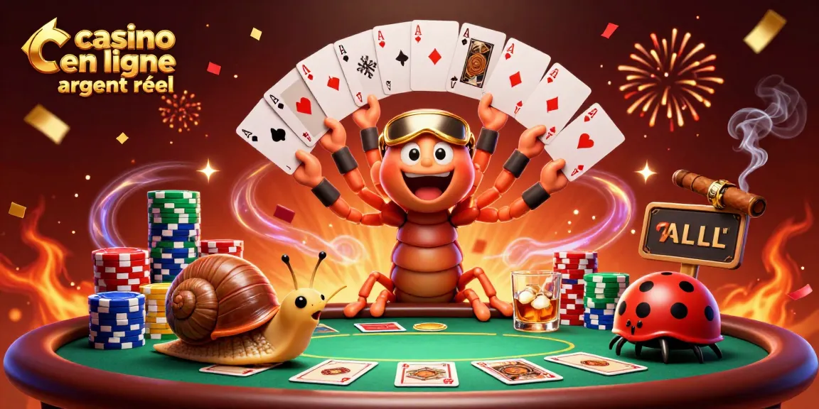 Jouer au poker dans un casino en ligne argent réel avec un croupier original et des jetons colorés.