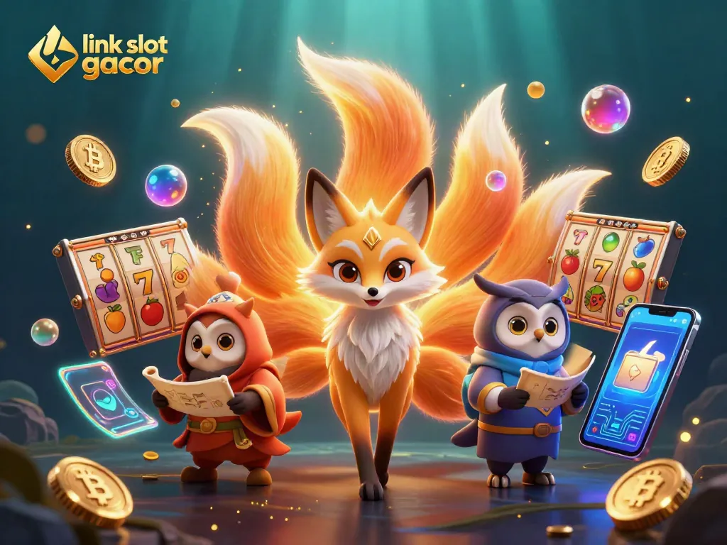 Experience link slot gacor with vibrant symbols and characters in a dynamic casino scene