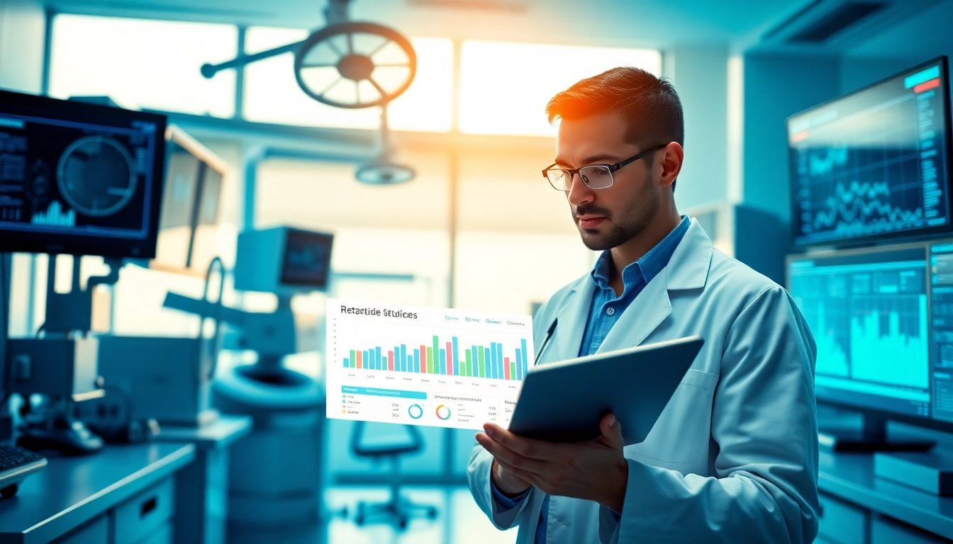 Analyze Retatrutide data in a bright lab setting, showcasing advanced biomedical research.