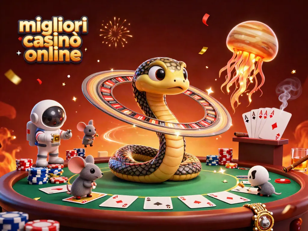 I migliori casinò online in un'illustrazione 3D cartone di un serpente a forma di Saturno che ruota attorno al pianeta.