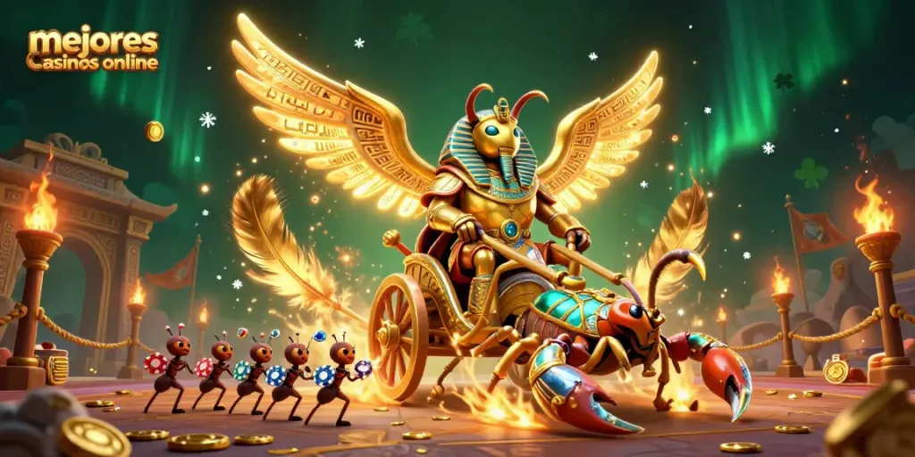 Mejores casinos online con acción de póker y premios brillantes en una escena animada.