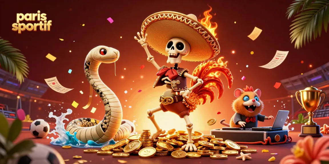 Des paris sportifs exaltants illustrés par un rooster mariachi dansant sur des pièces d'or.