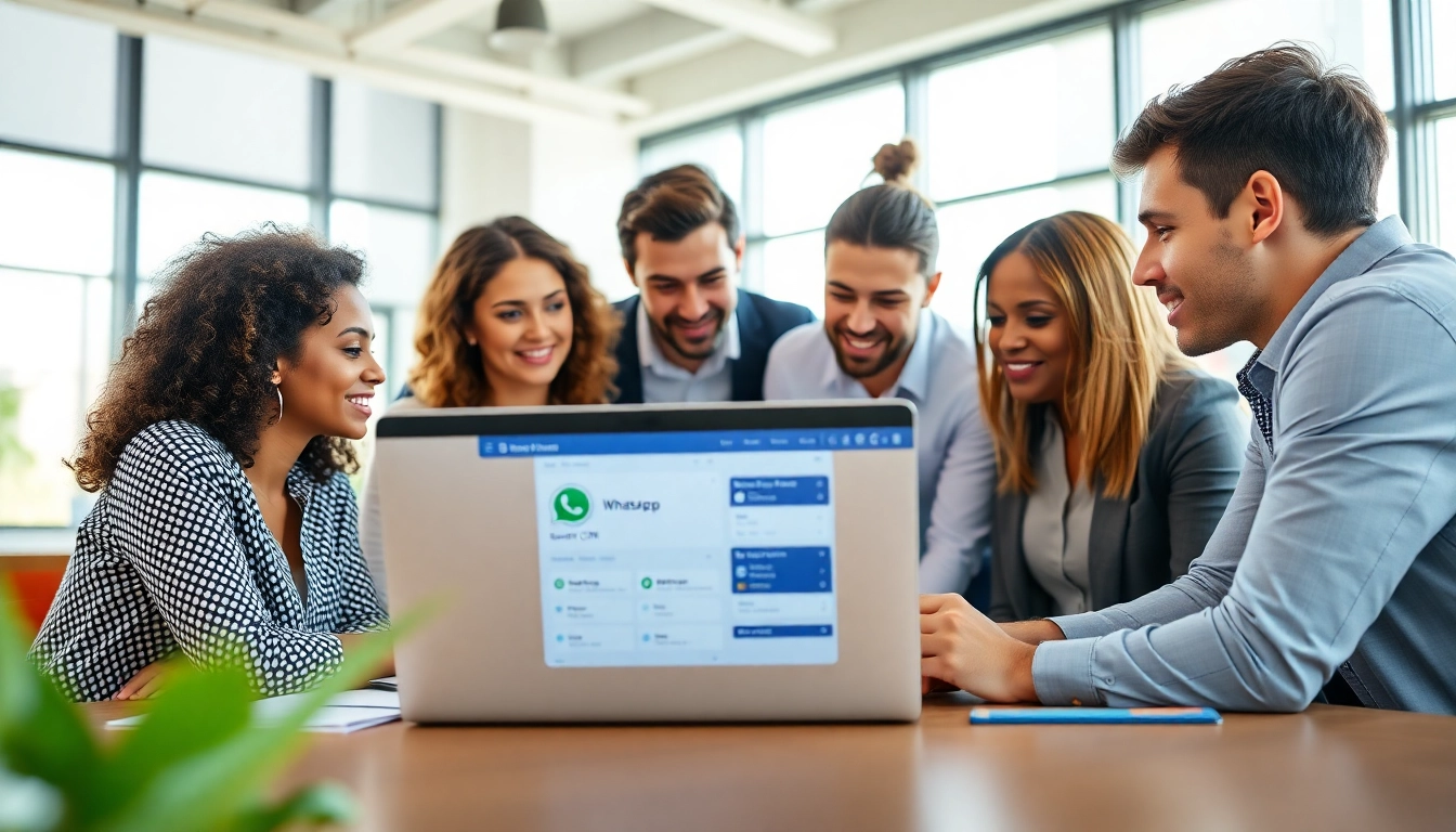 Illustration of teamwork utilizing the WhatsApp Smart CRM to optimize business communication.