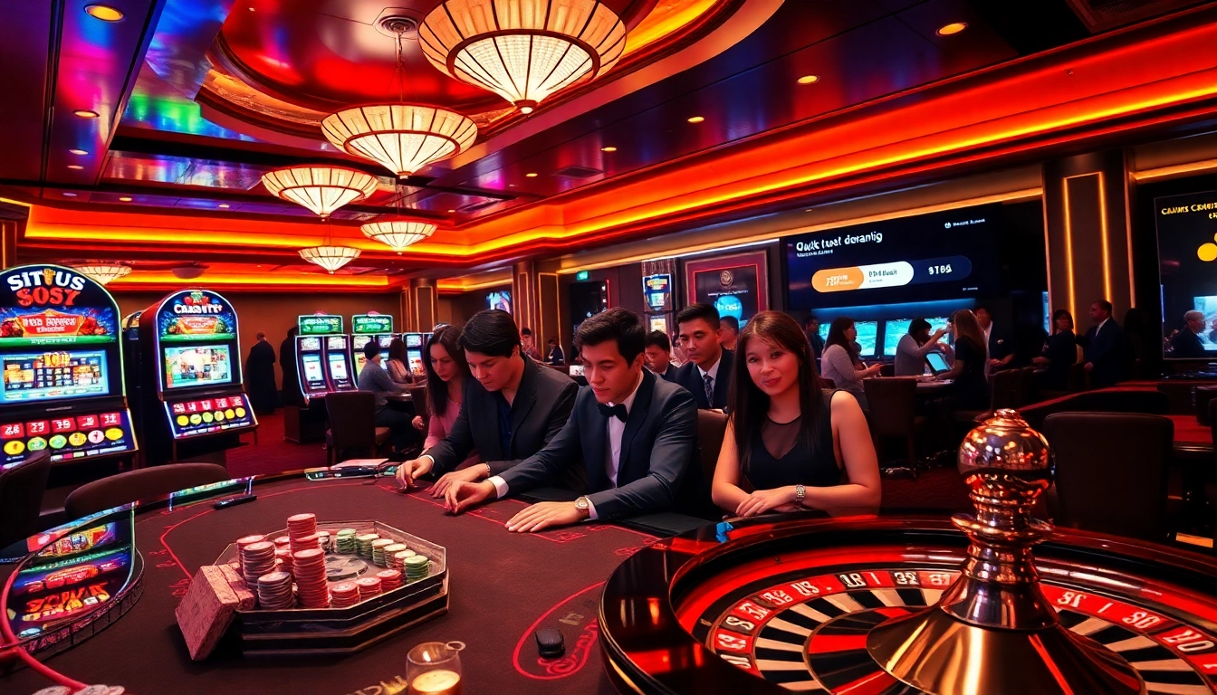 Nikmati aksi permainan yang mendebarkan di situs deposit 5k dengan meja kasino berwarna-warni dan mesin slot.