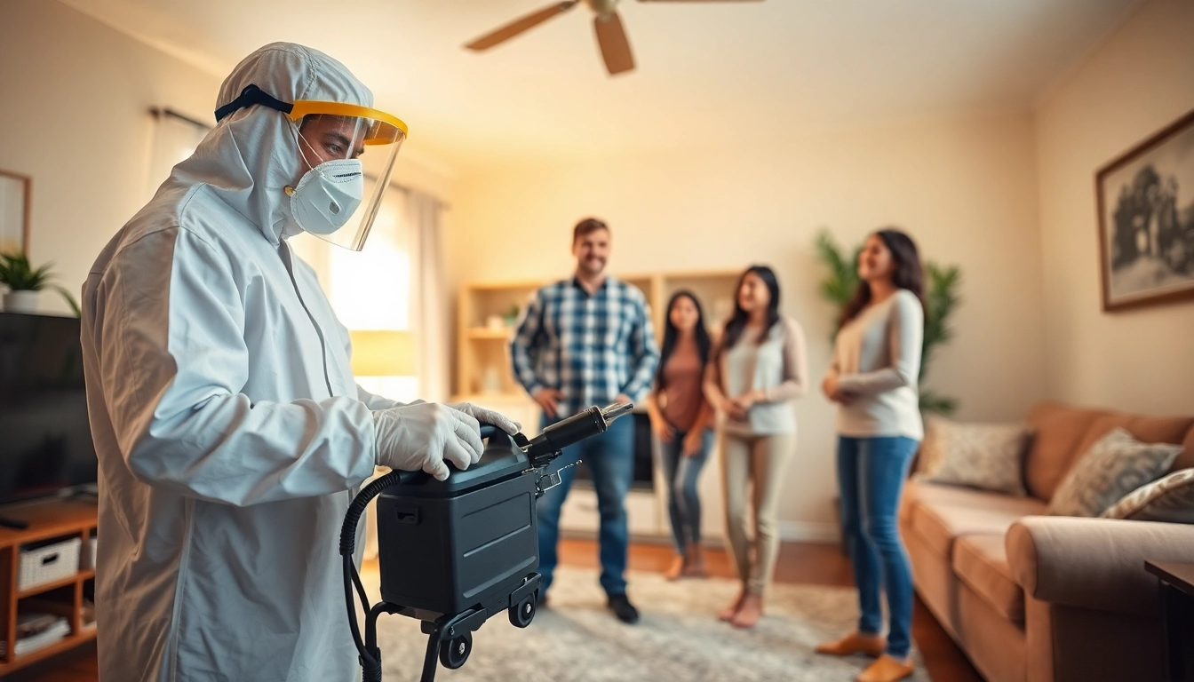 Treatment for bed bug pest control in a home, featuring a technician in action with specialized tools.