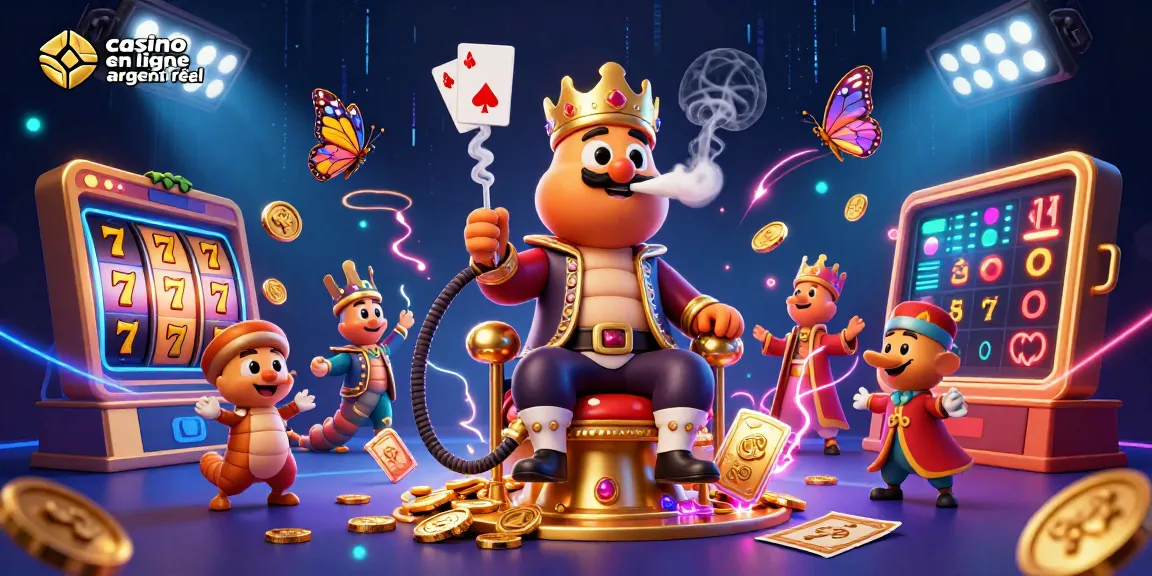 Illustration dynamique représentant le casino en ligne argent réel avec des éléments de machines à sous et des pièces d'or.