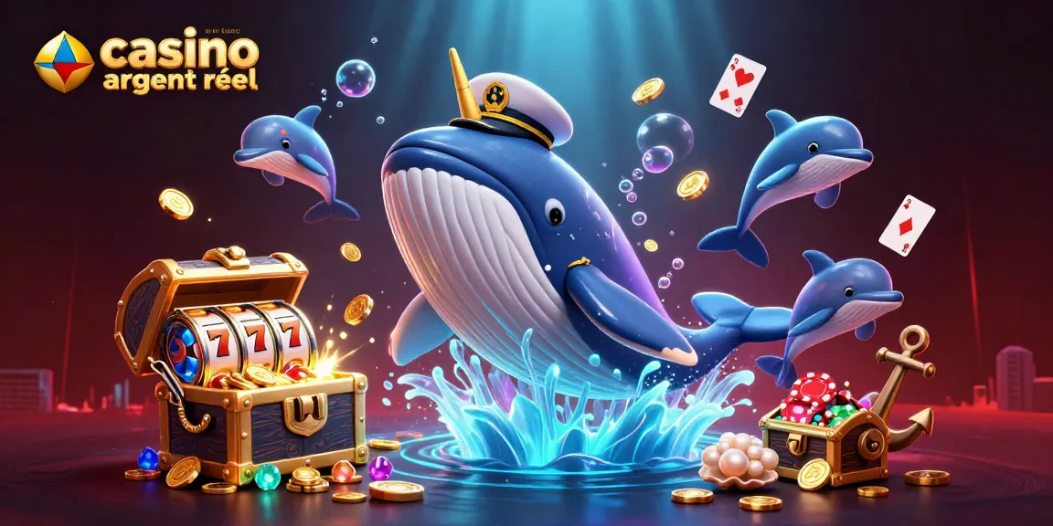 Jouez à casino en ligne argent réel avec une illustration dynamique de créatures marines et de symboles de jeux.