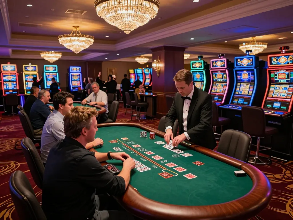 Players at jmb88 blackjack table placing strategic bets during an exciting casino night