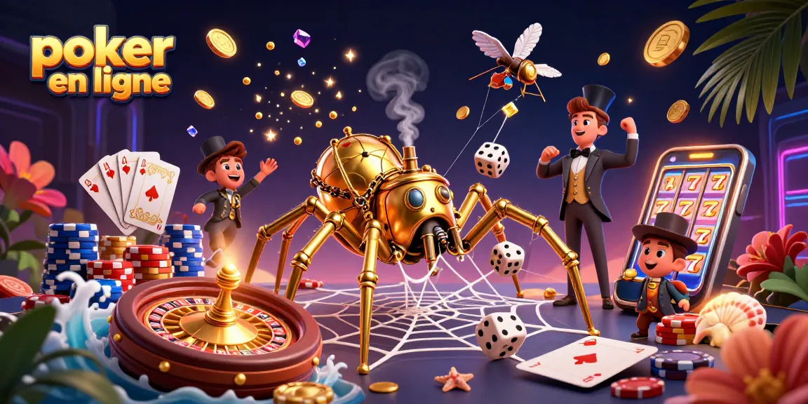 Jouez au poker en ligne dans un monde d'aventure avec une araignée dorée et des éléments de jeu dynamiques.