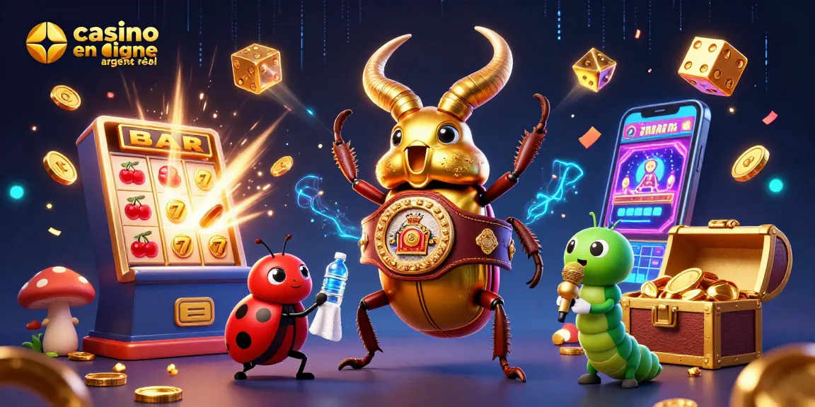 Connexion ludique avec des éléments de casino en ligne argent réel, animé par un scarabée et des jeux de lumière.