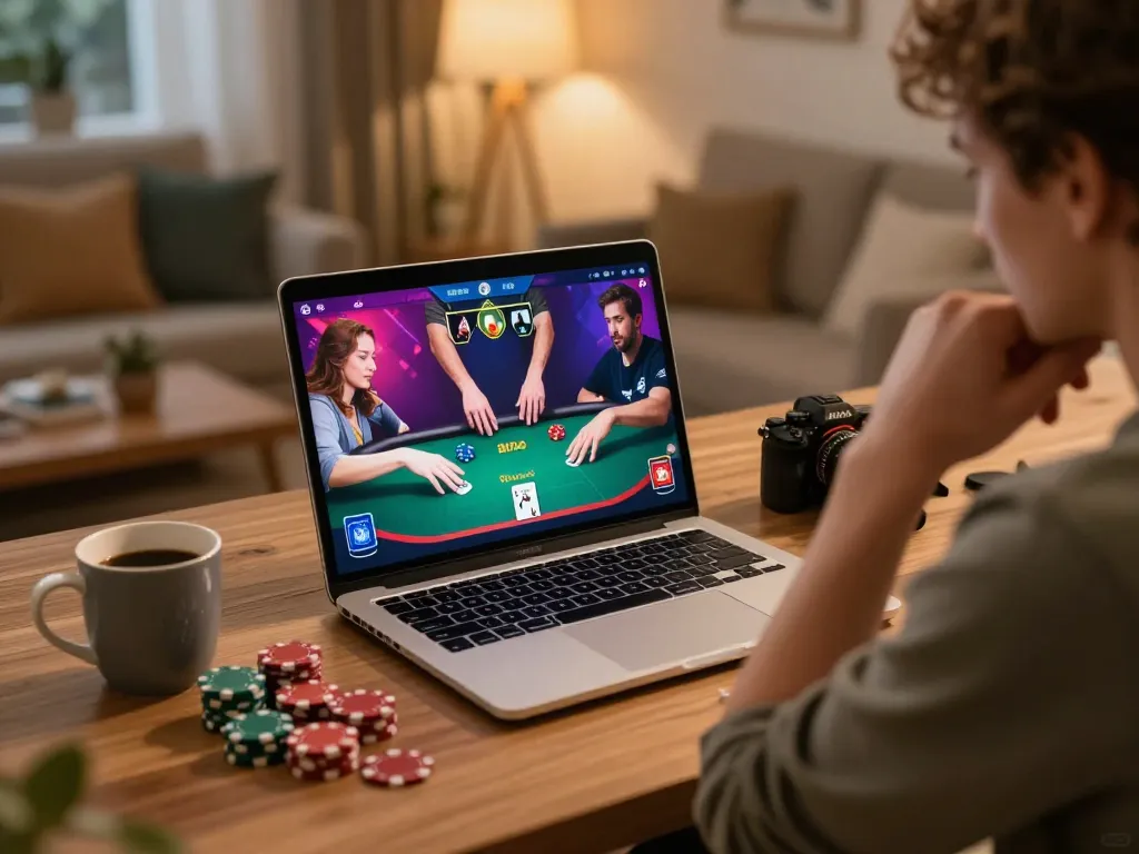 F168 online poker gameplay moment with players and cozy home setting