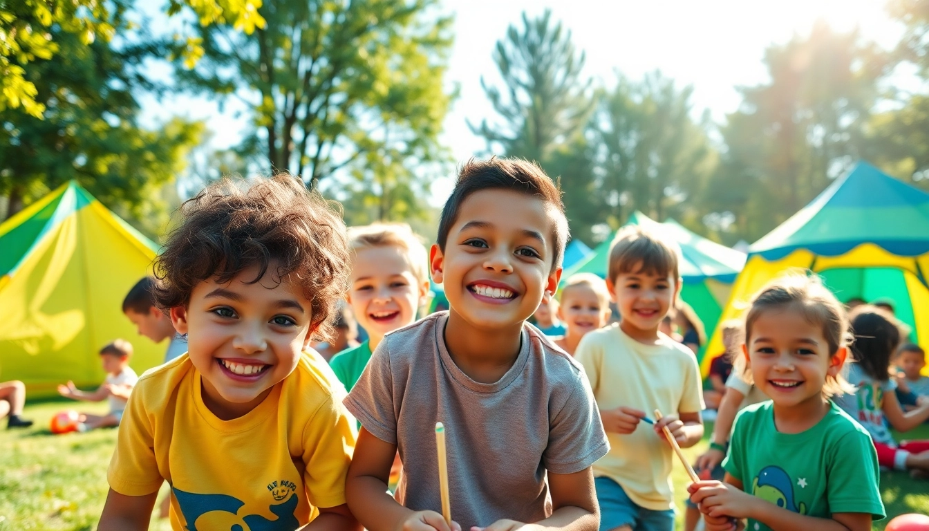 Engaged campers explore activities at a summer youth camp in a lively outdoor environment.