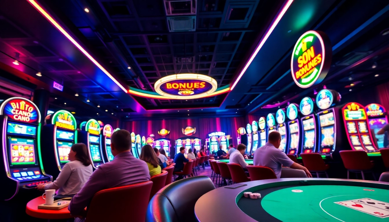 Exciting casino gaming scene showcasing players vying for the Best crypto casino bonus with vibrant lights and colorful chips.