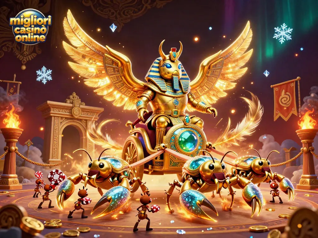 I migliori casinò online presentano un'esplosione di divertimento e colori in un'illustrazione vivace e dinamica.