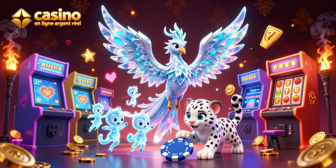 Jouez à casino en ligne argent réel avec une illustration 3D colorée et fantastique.