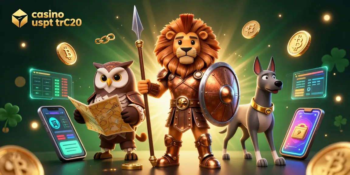 Giocare nei casinò usdt trc20 per vincere, con personaggi 3D e simboli di criptovaluta sullo sfondo.