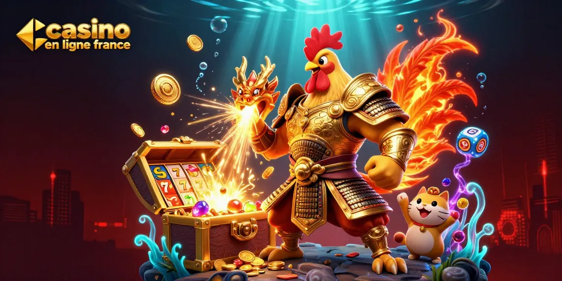 Jouez au casino en ligne en France avec cette illustration animée dynamique d'un guerrier faisan et un dragon.