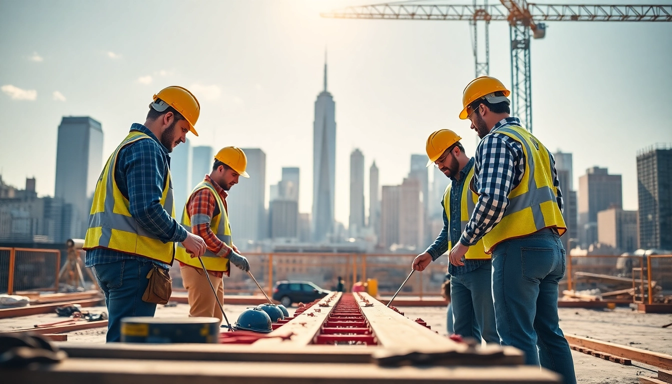 New York Commercial General Contractor collaborating on-site with skilled workers at a construction project.