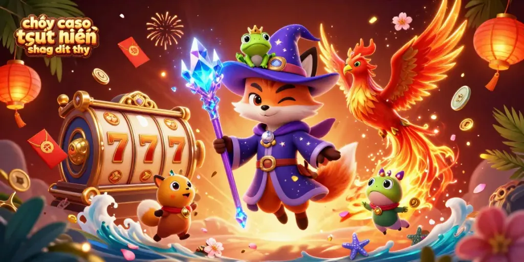 Chơi casino trực tuyến trên điện thoại với hình ảnh 3D tuyệt đẹp của nhân vật kỳ bí và biểu tượng may mắn.
