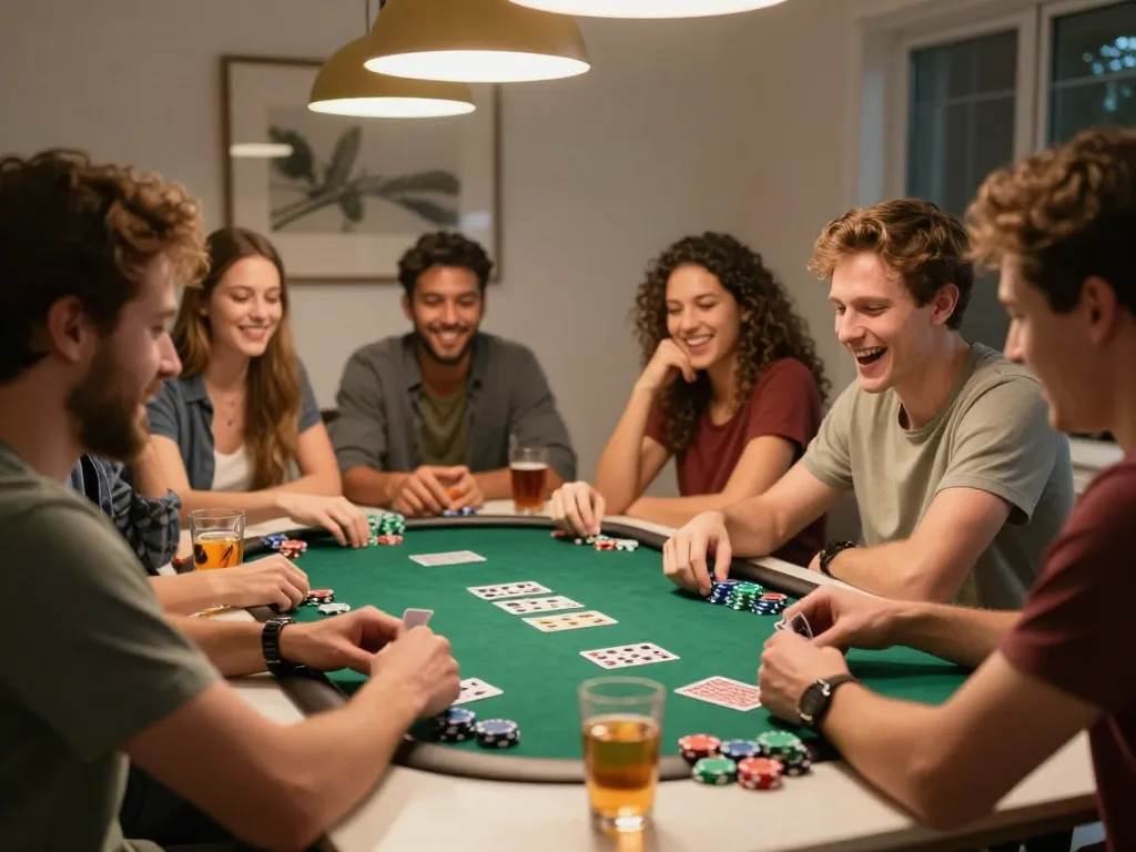 Friends enjoying an engaging poker night experience with slot777 themed games and strategies.