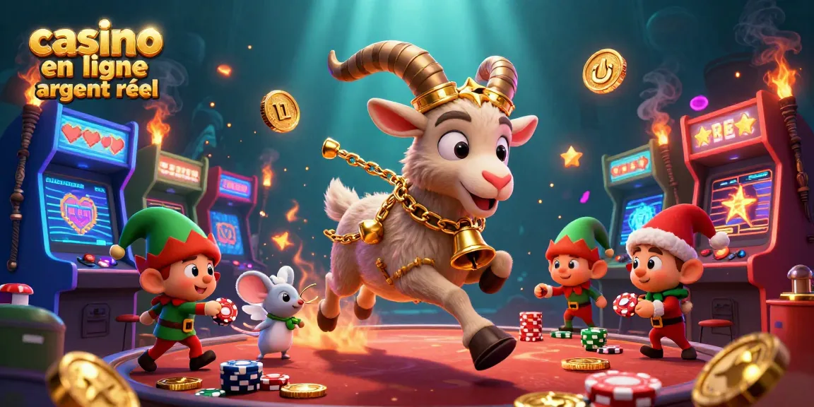 Scène dynamique représentant un casino en ligne argent réel avec Krampus, une souris ange et des gremlins