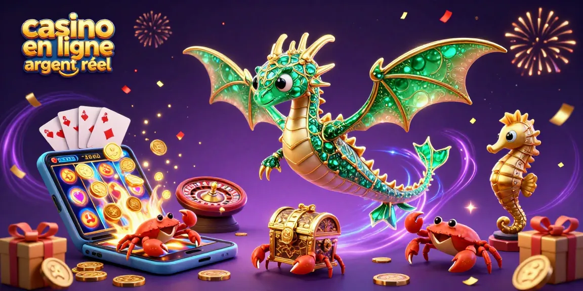 Le dragon de mer en or et émeraude surveillant un trésor éclatant dans une scène de casino en ligne argent réel.