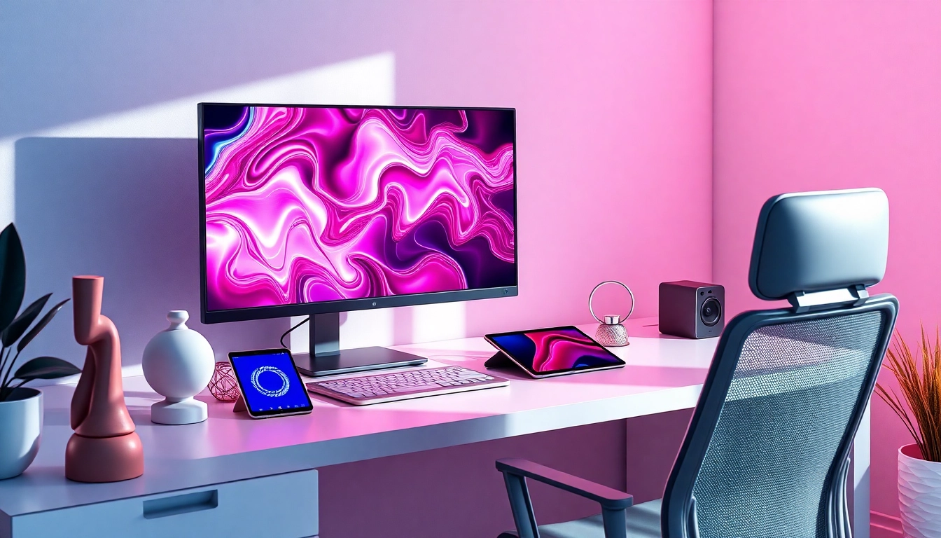 AI NSFW image generator displayed on a sleek modern workspace, showcasing vibrant art.