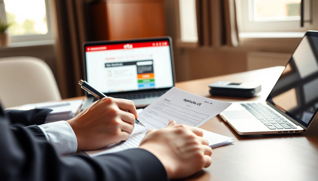 Fill out the eta uk application form efficiently at a stylish desk.