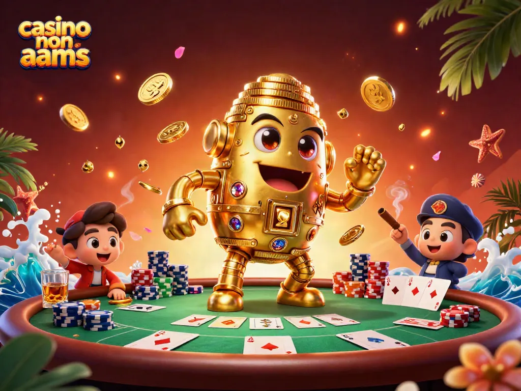 Giocatori che scommettono in un casino non AAMS, circondati da fiches, carte e simboli fortunati.