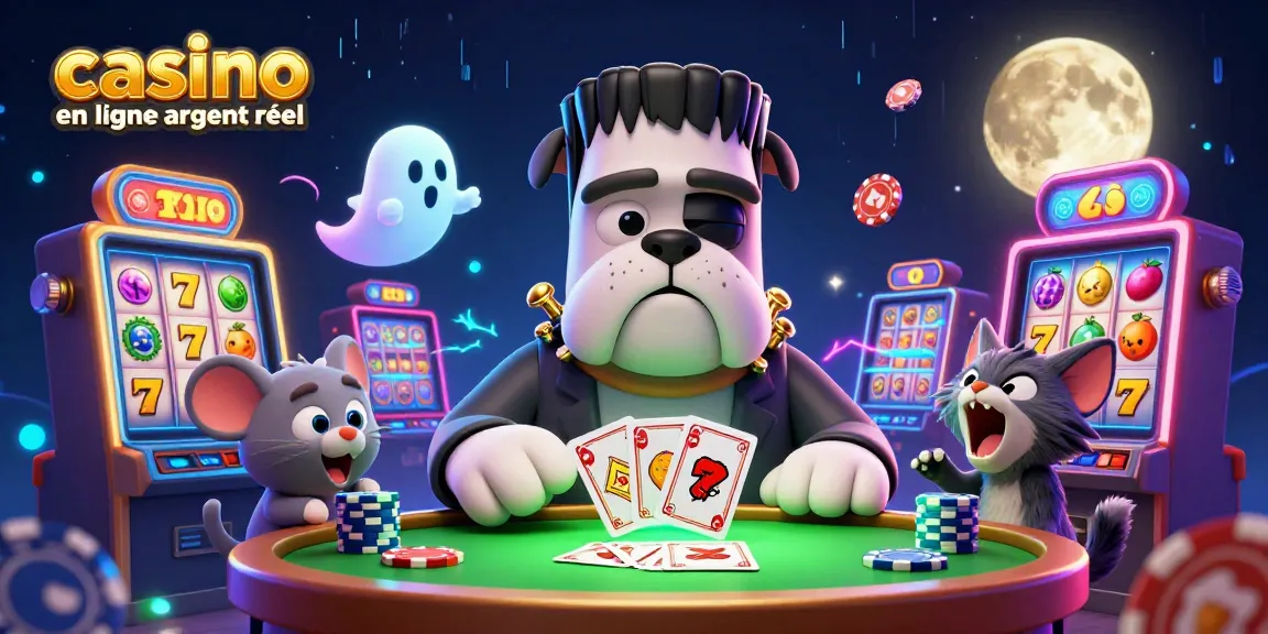 Plongez dans l'univers du casino en ligne argent réel avec un bulldog monstre, des machines à sous et des éléments animés.