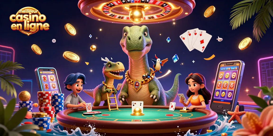 Jeu immersif au meilleur casino en ligne avec un brontosaure et un raptor animant une scène royale.