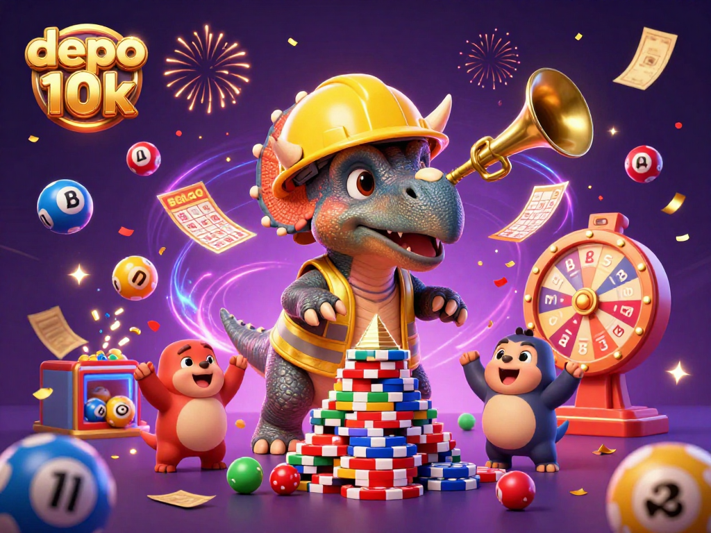 Menyaksikan perayaan di kasino dengan depo 10k, triceratops dan parasaurolophus membangun tumpukan chip poker.