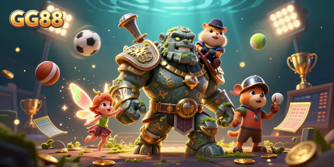 Experience gaming magic with GG88, where a golem guardian, a fairy, and a knight unite!
