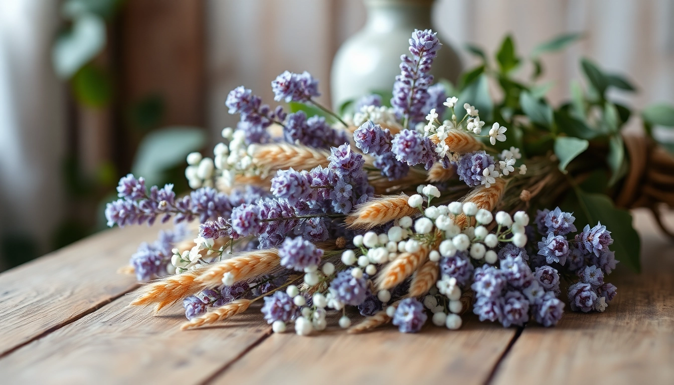 Arrange dried blooms artfully in a rustic setting to highlight natural charm.
