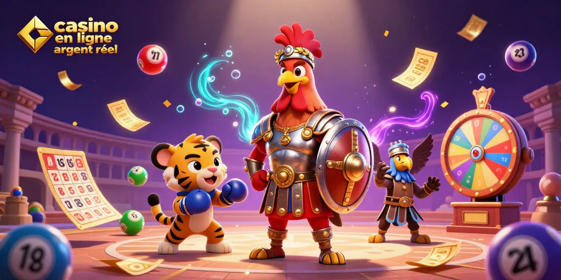 Profitez de l'excitation du casino en ligne argent réel avec un gladiateur et un tigre en plein combat.