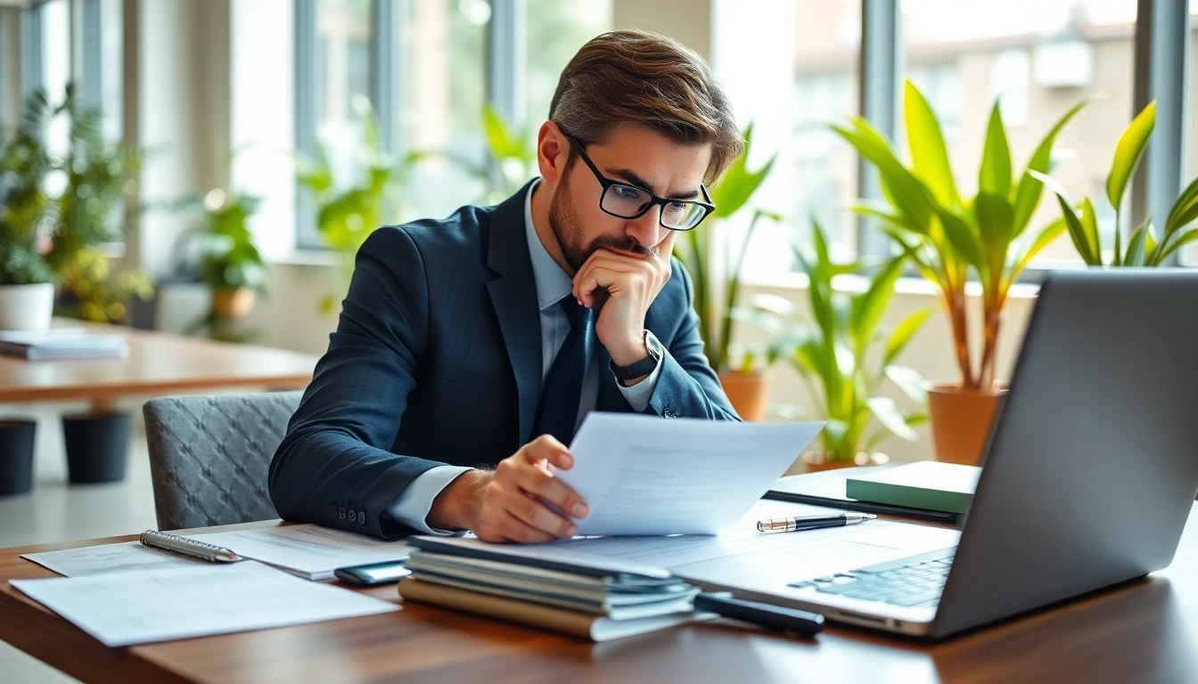 Engaging consultant analyzing grants and pre-post award compliance in a modern office setting.