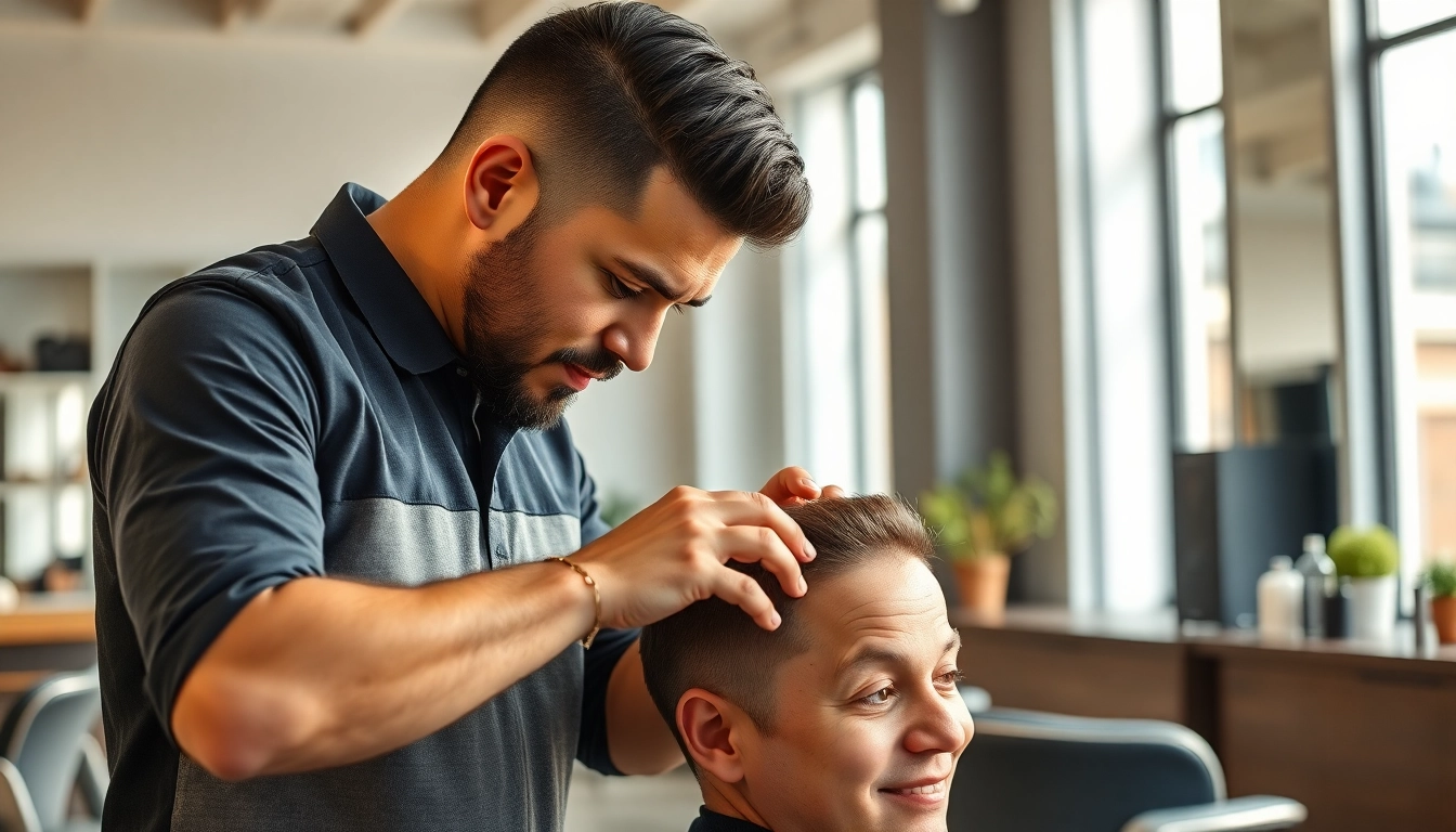 A client receiving a hair replacement treatment at Ace of Fades 212 in a modern salon setting.