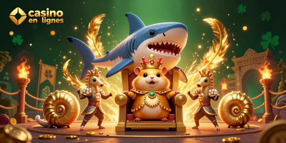 Rejoignez l'aventure du casino en ligne France avec ce roi hamster doré sur son trône de dent de mégalodon.