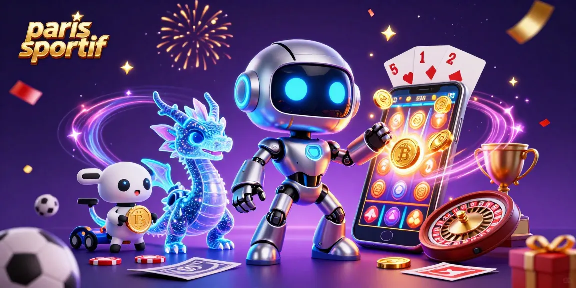 Paris sportif : mise en scène vibrante avec un robot cybernétique et un dragon holographique.