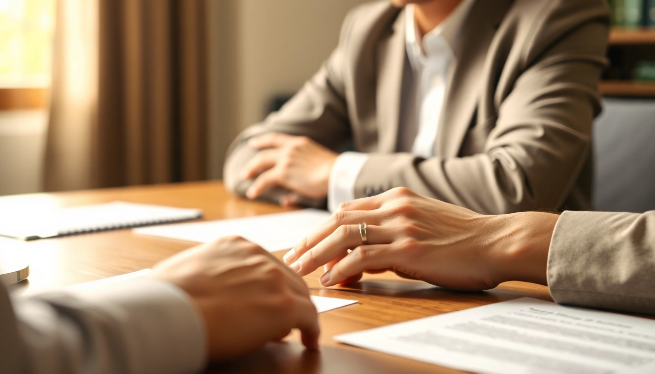 Discussing Family Law Financial Agreements in a professional setting with a lawyer and clients.