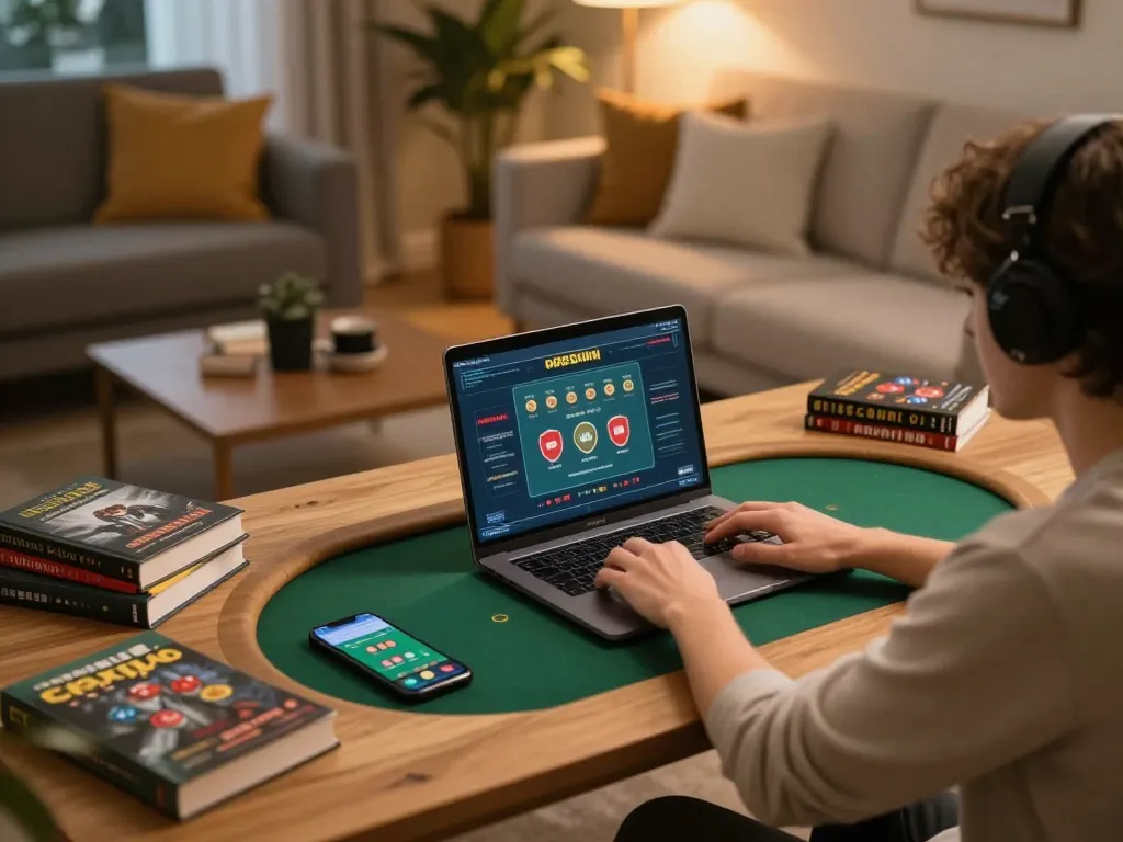 Person gaming online with Hidden Wiki dark web links displayed on laptop during cozy home evening