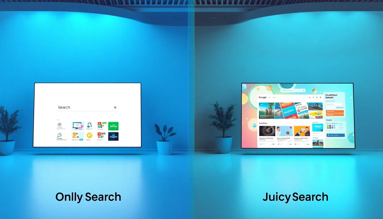onlysearch vs juicysearch comparison visual depicting interface styles and user experiences