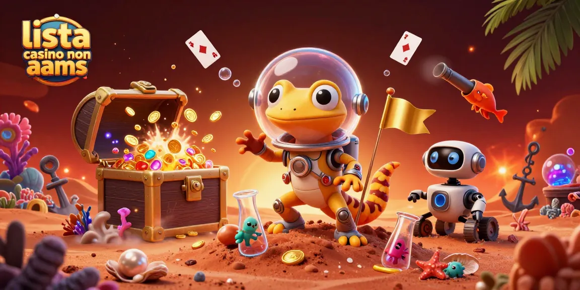 Scopri la lista casino non AAMS con un gecko spaziale in un casinò d'oro su Marte.
