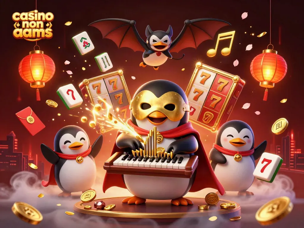 Giocando sui casino non AAMS, il pinguino in maschera vince monete d'oro.