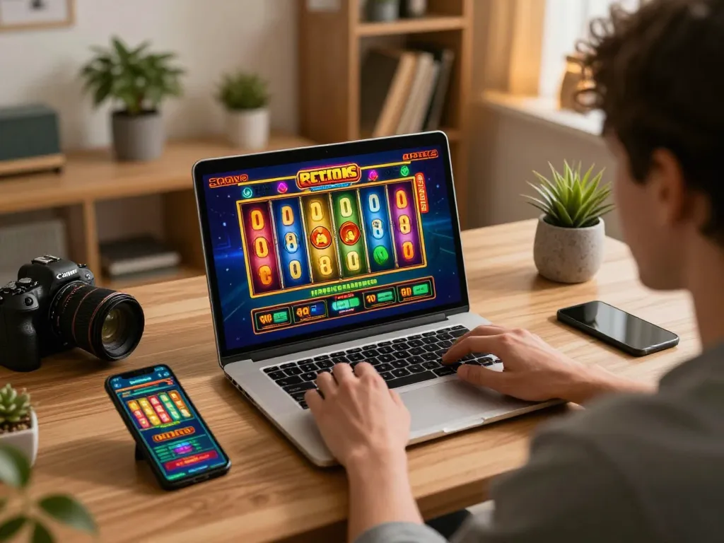 Engaging with slot online gameplay on a laptop while tracking strategy notes for maximum win potential.