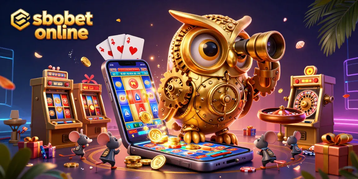 Engage in sbobet online gaming with vibrant casino elements in an ultra-detailed illustration.