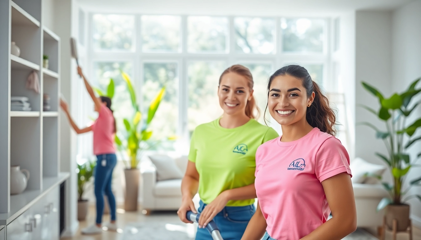 Professional cleaners efficiently providing Cleaning Service in a bright, modern home setting.