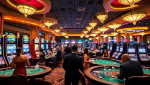 Casino gaming scene featuring KJC brand elements, showcasing vibrant tables and exciting players.