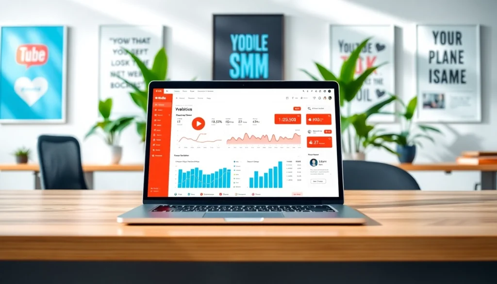 Engaging visual of a youtube smm panel analytics dashboard in a modern workspace.